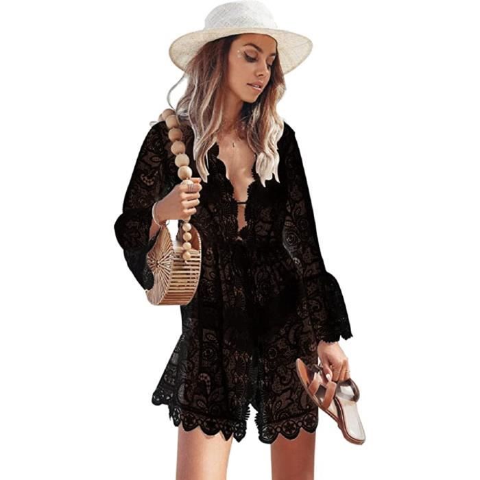Robe De Plage Sexy Pour Femme Col En V Cache Maillot Bikini En Dentelle Pareo Femme Plage