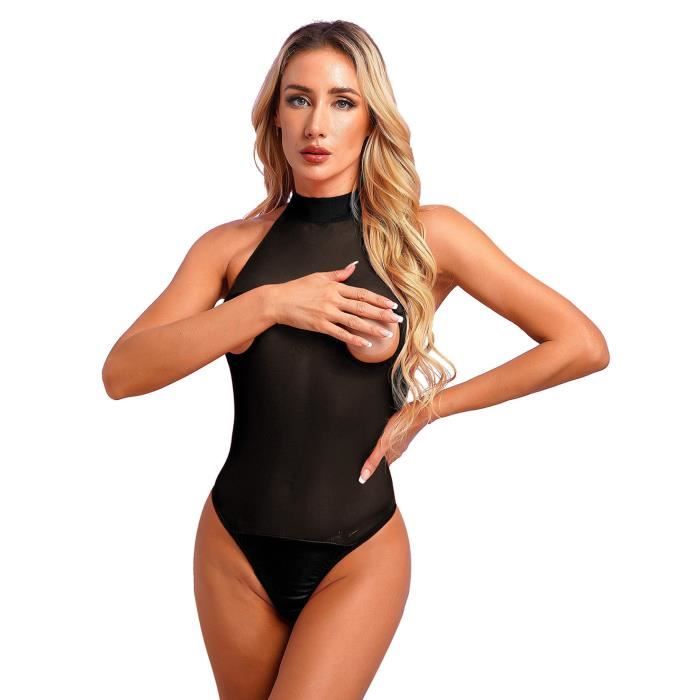 Iixpin Femme Lingerie Sexy Ouvert Sein Nu Bodysuit Transparent Dos Nu