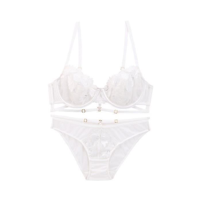 Ensemble Lingerie Femme Broderie En Dentelle Froncee Ultra Mince Mode
