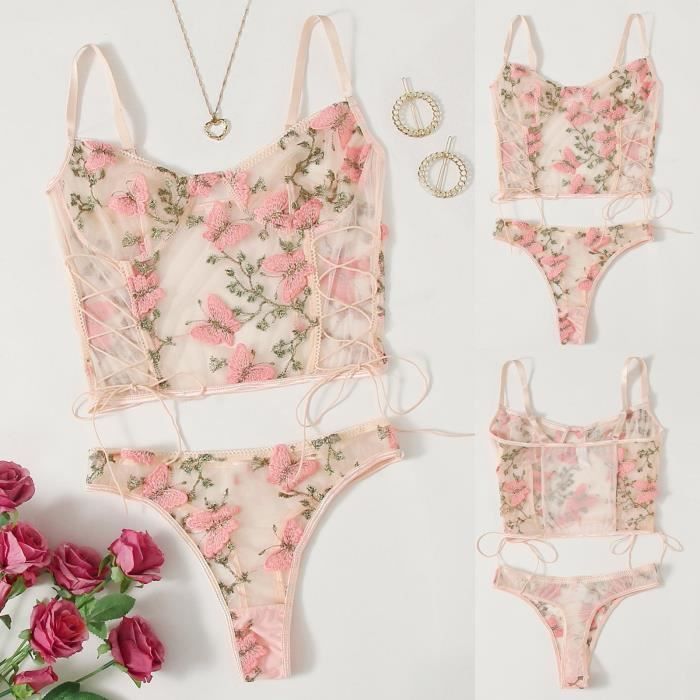 Sexy G String Fleurs Broderie Bralette Dentelle Soutien Gorge Bustier Lingerie String TAP