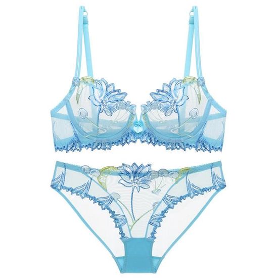 Ensemble Lingerie Femme Kjehome Dentelle Brod E Ultra Fine Maintien Parfait Bleu