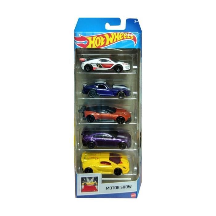Set De 5 Vehicules Hot Wheels Motor Show Set De 5 Voitures Miniatures Jaune Blanc Noire Enfant