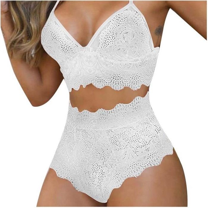 Ensemble Brassiere Et Shorty Pyjama En Dentelle Satin Lingerie Femme