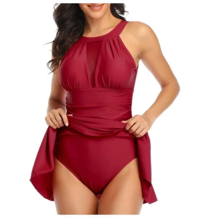 Femme Maillot De Bain Pi Ce Avec Jupette Push Up Rembourr Cache Amincissant Bikini Jupette