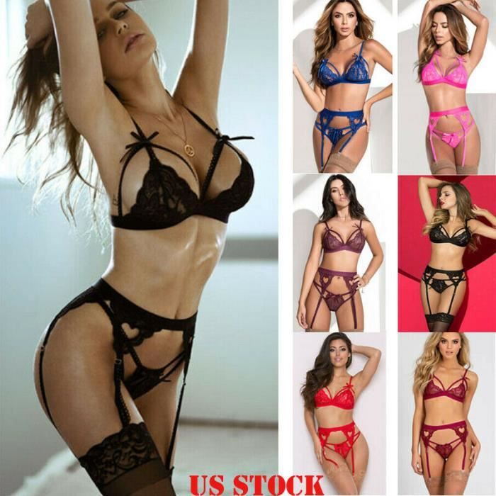Pi Ces Femmes Sexy Ensemble De Lingerie Dentelle Jarreti Re Bas Pince