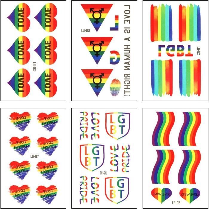 Phogary LGBT Gay Pride Tatouages Temporaires Pcs Feuilles Tatouages Arc En Ciel