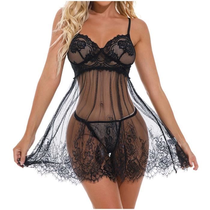 Femmes L Gantes Mode Sexy Col En V Robe Fronde Lingerie Dentelle Sous