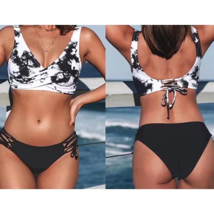 Mesdames deux pièces maillot de bain bikini sexy à la mode noir Noir