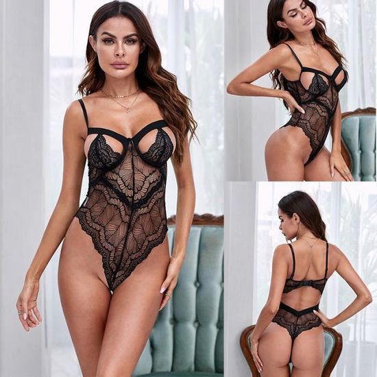 Lingerie Sexy Femme Body et Combinaison Dos Nu en Dentelle Décolleté en