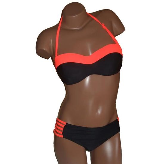 Maillot de Bain Femme 2 Pièces Bikini Bandeau Armature et Push Up Noir