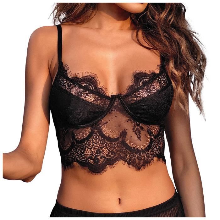 Dames Sexy Lingerie Dentelle Plume Couture Perspective Sexy Top Gilet