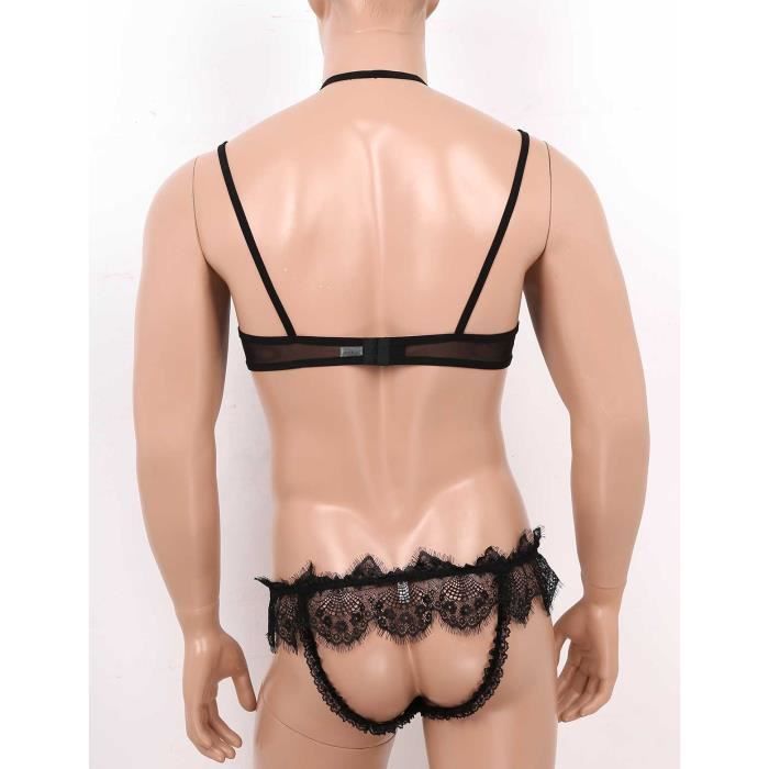 Sissy Homme Lingerie Sexy Transparente Culotte Dentelle Soutien Gorge