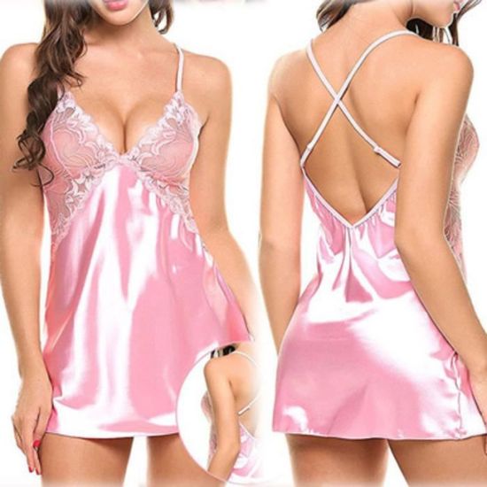 Ensemble De Lingerie Sexy En Satin Et Dentelle Nuisette Rotique