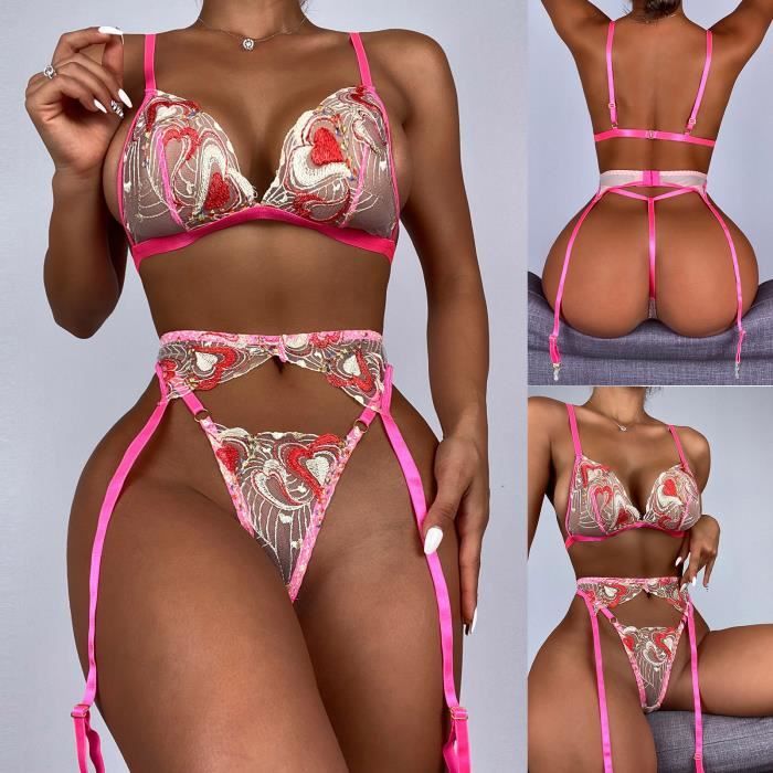 Femmes exquise maille Lingerie soutien gorge jarretière slips