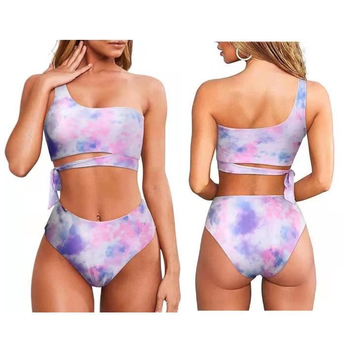 ESTINK Maillot de bain une épaule Bikini Suit une épaule taille haute