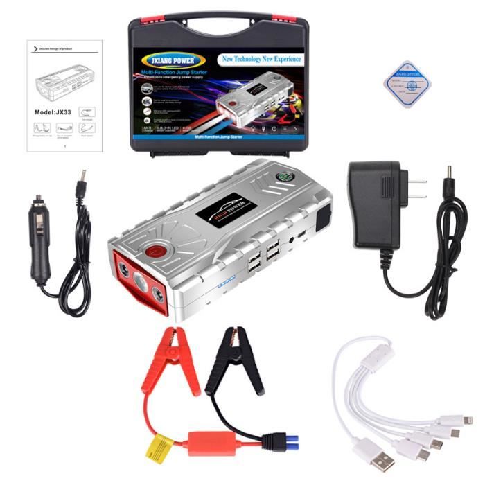 Sliver Car Jump Starter Dispositif de démarrage d'urgence 12V 19000mAh Mobile Power Bank Car Portable Charger Battery Booster avec L