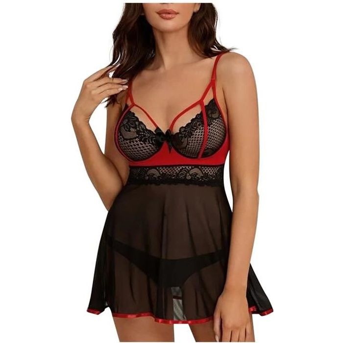 Nuisette Longue Femmes Grande Taille Lingerie Babydoll Bowknot