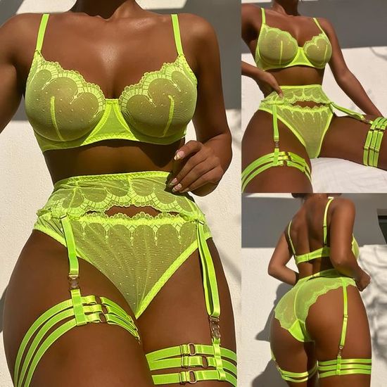 Femmes Exquise Maille Lingerie Soutien Gorge Jarreti Re Slips