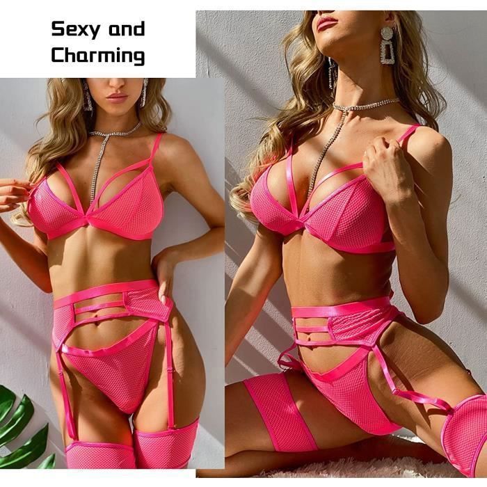 ENSEMBLE LINGERIE Ensemble Lingerie Femme Sexy 3 Pièces en Maille