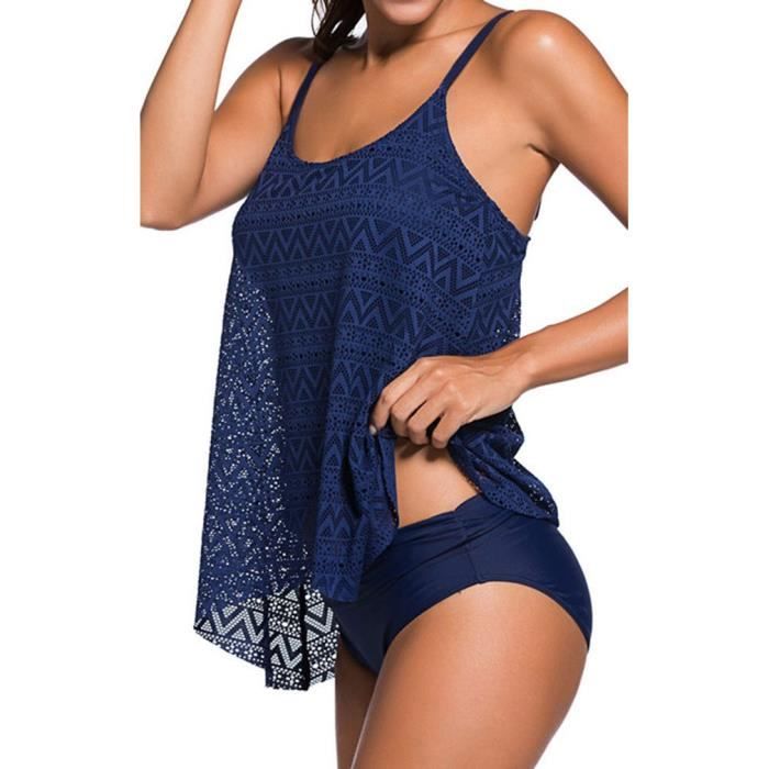 Femme Eté Tankini Maillot de Bain Bikini Set 2 Pièces Shorty avec Gilet