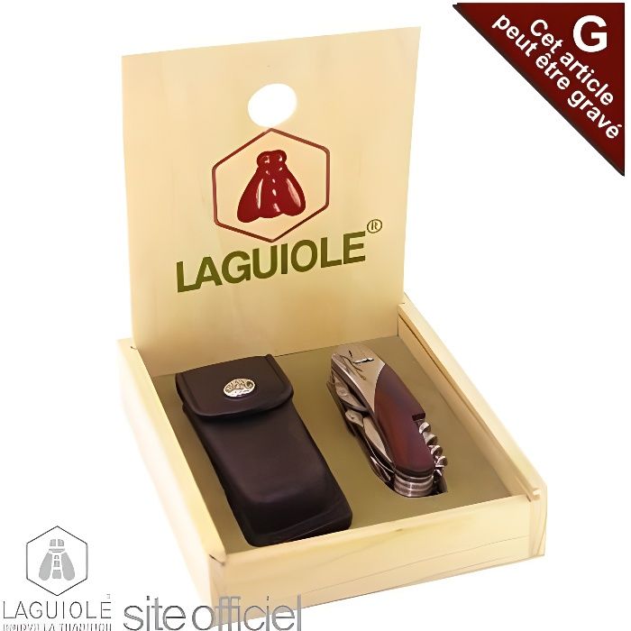 LAGUIOLE, coffret couteau 11 fonctions : couteau, ciseaux, décapsuleurs, tire-bouchon, tournevis, lime, pince + étui