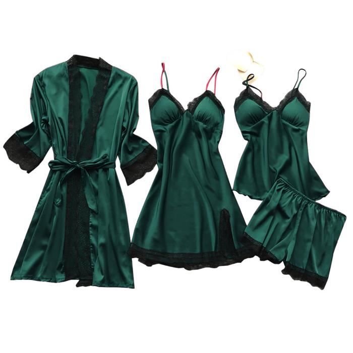 Pyjama En Soie Long Ensemble De Lingerie Pyjama Pour Femmes Chemise De