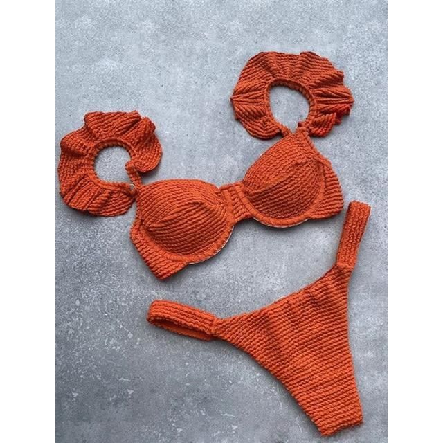 Coobbu Bikini Plissé Maillot De Bain Femme Blanc Échancré Push Up