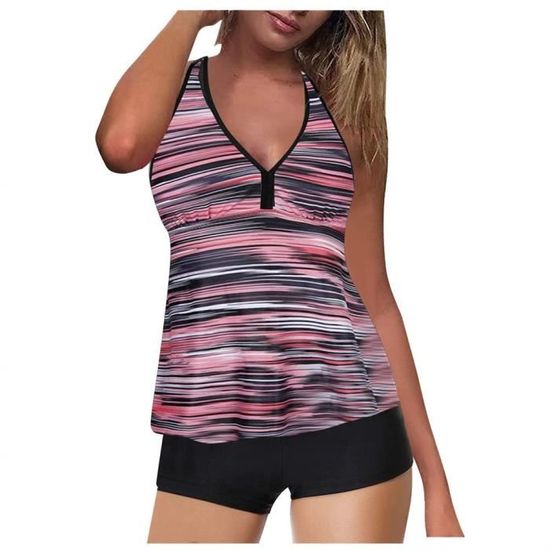 Minetom Femme Eté Tankini Imprimé Floral Maillot de Bain Push Up Bikini