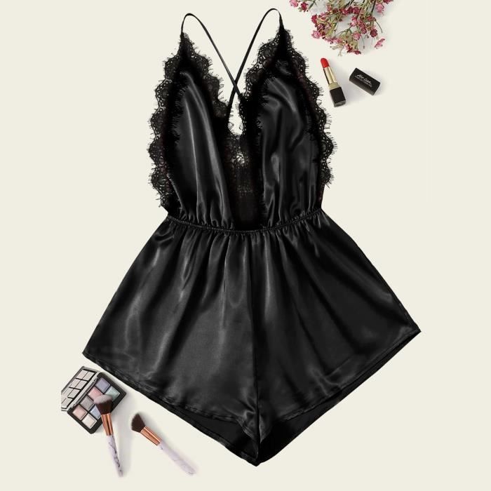 Mesdames Sexy Lingerie Dentelle Deep V Halter Irrégulière Babydoll
