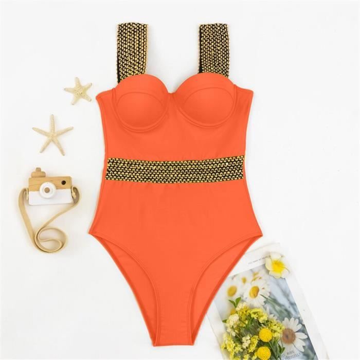 Maillot de bain une pièce femme sexy bikini couleur unie acier triangle