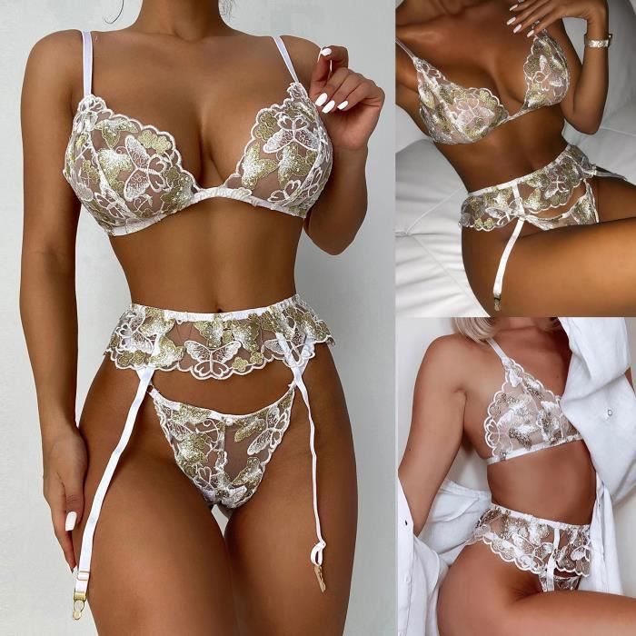 Femmes Exquise Dentelle Lingerie Soutien Gorge Jarreti Re Slips