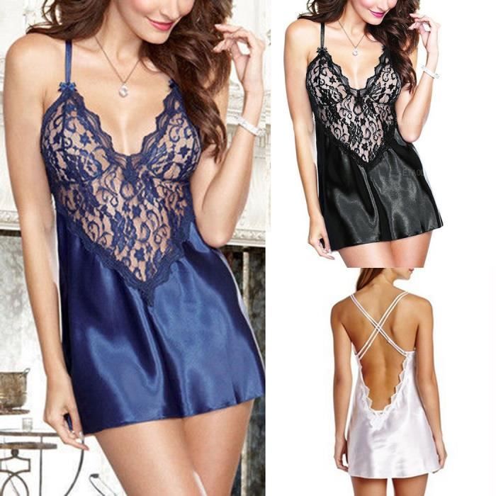 Femmes sexy Lingerie Satin vêtements de nuit lingerie de nuit dentelle