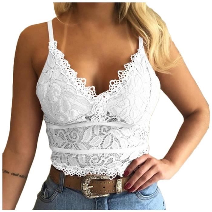 Femmes Plus Size Gilet Crop Soutien Gorge Sans Fil Lingerie Sexy Col V