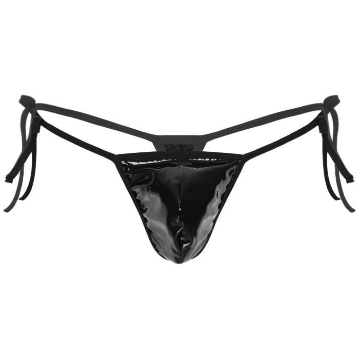 Iixpin String Cuir Verni Sexy Homme Tanga G String T Back Erotique Lingerie Bikini Bulge Pouch M