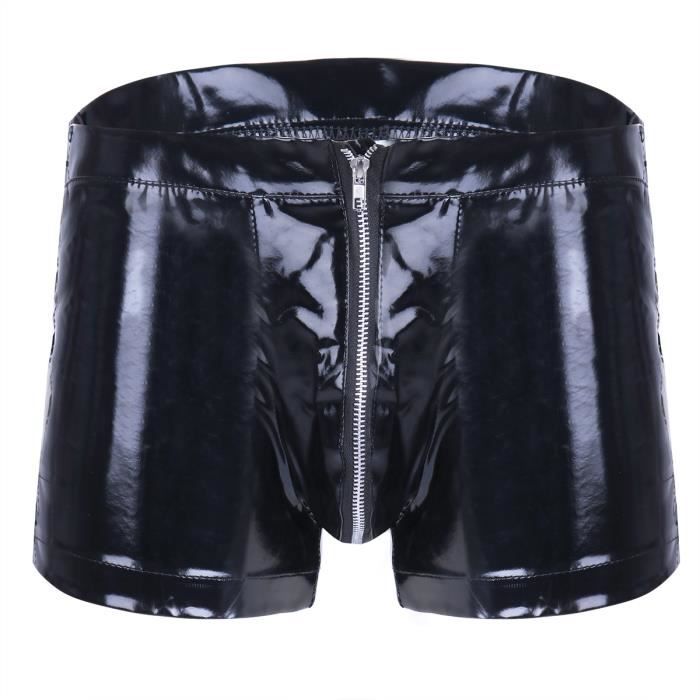 Boxer Homme Sexy Cuir Verni Slip Zipper Jockstrap Lingerie Sous