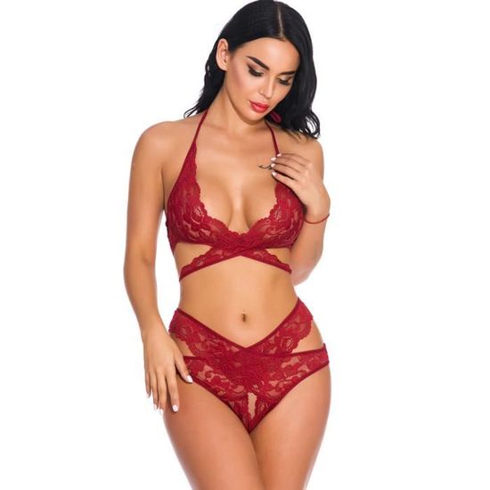 Sexy Femme Ensemble Lingerie Jarretière avec Porte Jarretelles Dentelle