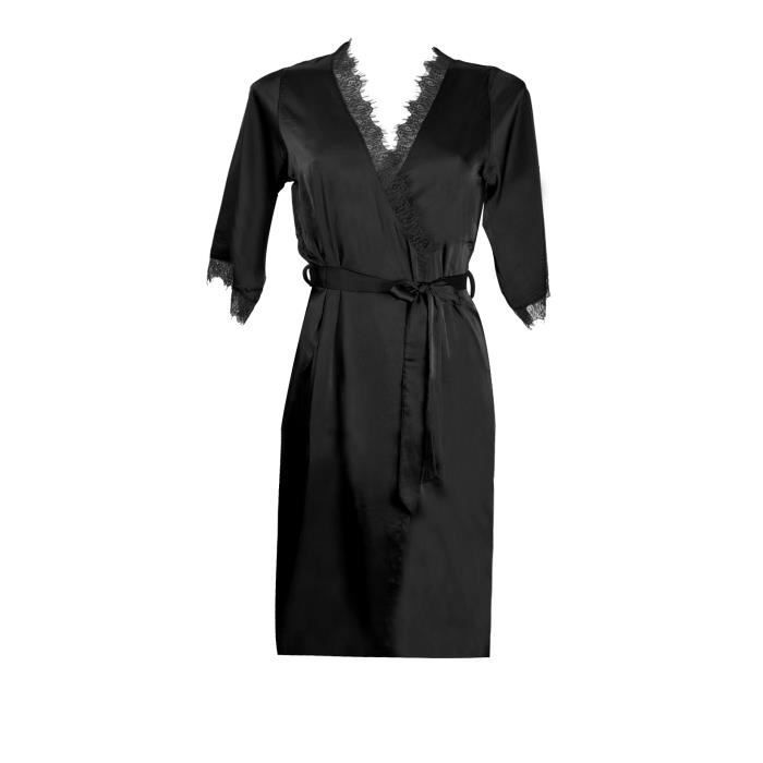 Kimono Peignoir D Shabill S M En Tissu Satin Noir Lingerie De Nuit Femme Noir Cdiscount