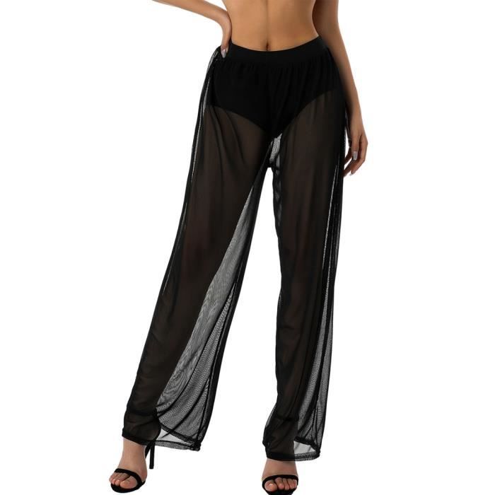 Robe De Plage Femmes Mesh Sheer Beach Pants Bikini Cover Ups Summer Solid Document See Through