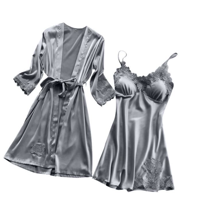 Lingerie Femmes Soie Dentelle Robe Robe Nuisette Chemise De Nuit V Tements De Nuit Kimono