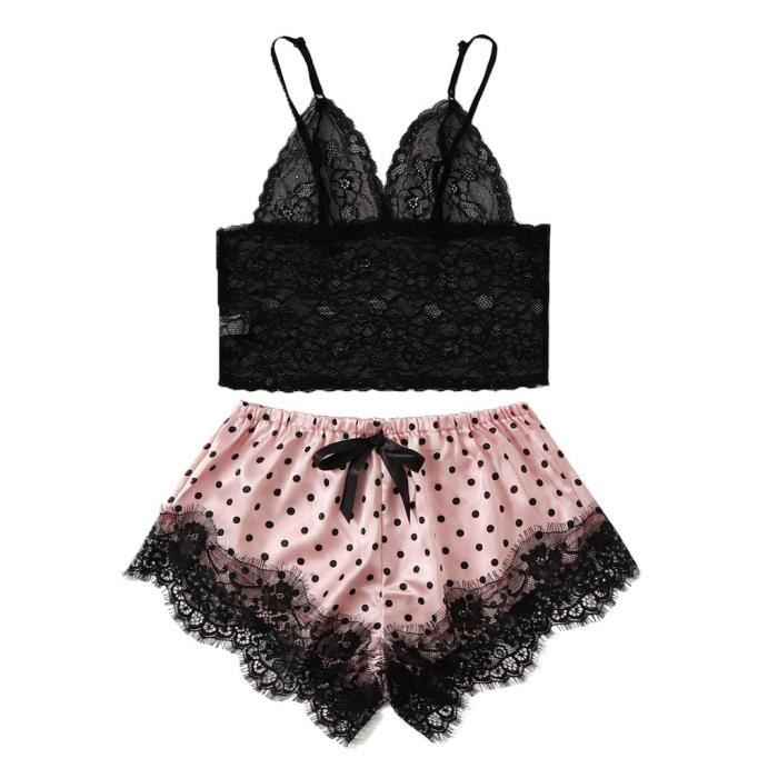 Femmes Satin Dentelle Soie Imprim Camisole Shorts Bow Set V Tements De Nuit Pyjamas Lingerie