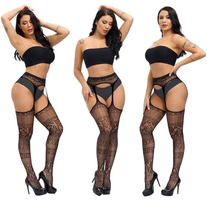 Jarretelles En Résille Grande Taille Sexy Entrejambe Ouvert Lingerie Taille Haute Collant