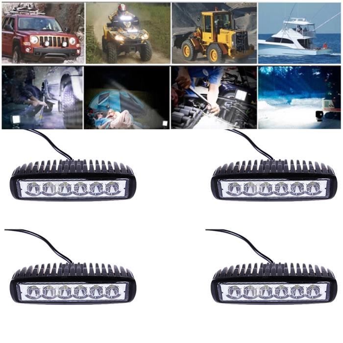 4X 18W Phares Longue Portee LED 10-30V 1150LM Feux Offroad Projecteur Spot de Travail Voiture Lumière Blanc 6000k Étanche IP67