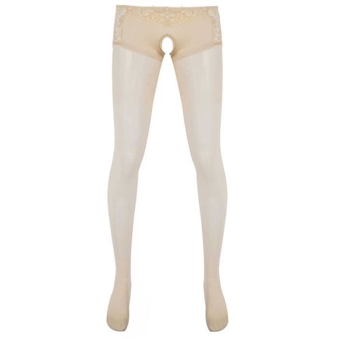 YOOJIA Collant Homme Sexy Ouvert Sissy String Bas Autofixants Transparent Lingerie Bas De Pyjama