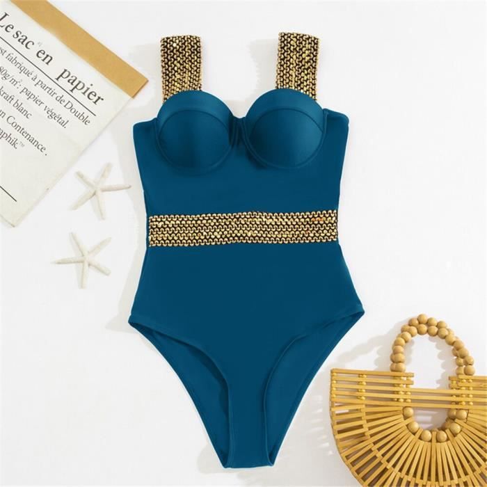 Maillot de bain une pièce femme sexy bikini couleur unie acier triangle