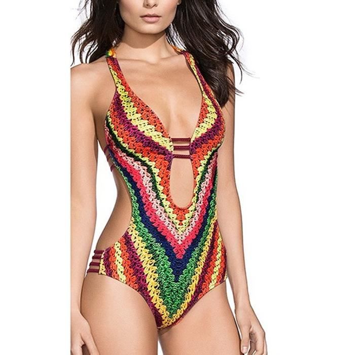 Minetom Bikini Maillot De Bain Piece Monokini Push Up Femme T Triangle Swimwear Bathing