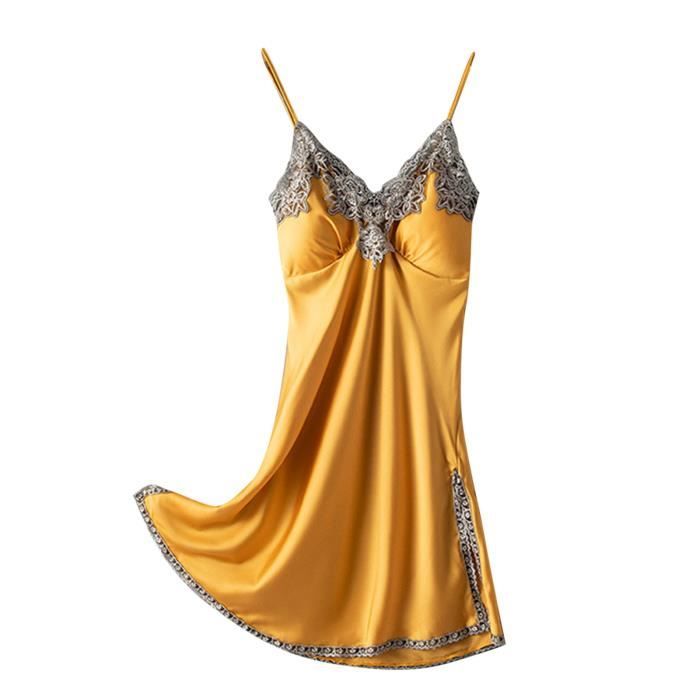 Femmes Satin Sling Jupe Robe Sexy Lingerie Home Wear Pyjama Chemise De Nuit N Femmes Broderie