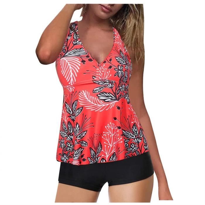 Minetom Femme Eté Tankini Imprimé Floral Maillot de Bain Push Up Bikini
