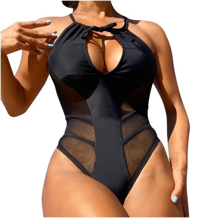 Femmes One Piece Solid Mesh Perspective Bikini Push Up Pad Maillots De