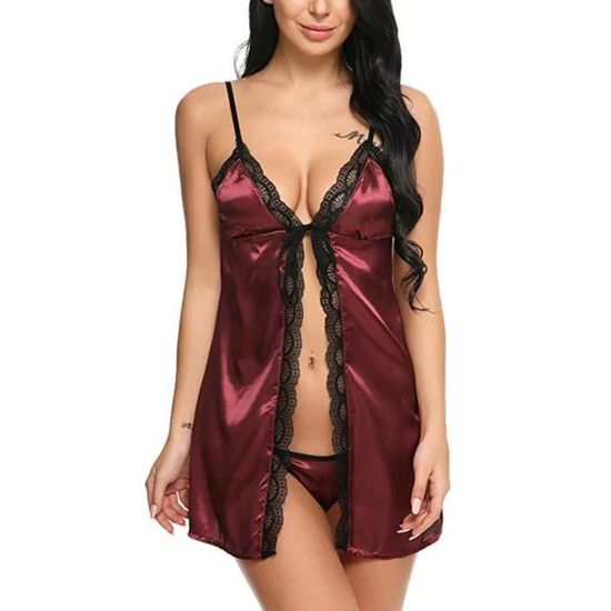 Sasaquoy Nuisette Deshabille Femmes Bow Soie Satin Lingerie Creux Dos