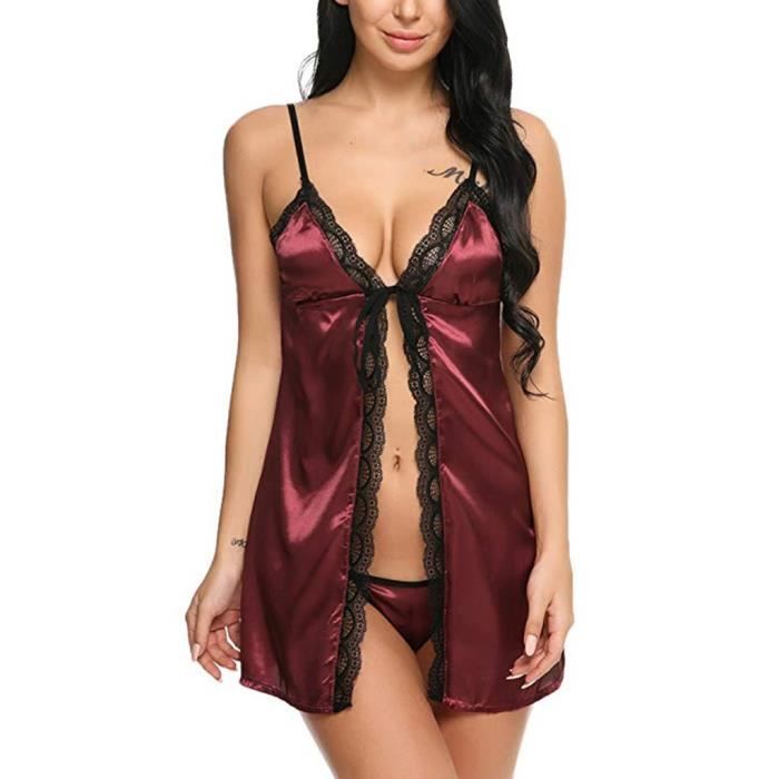 Sasaquoy Nuisette Deshabille Femmes Bow Soie Satin Lingerie Creux Dos